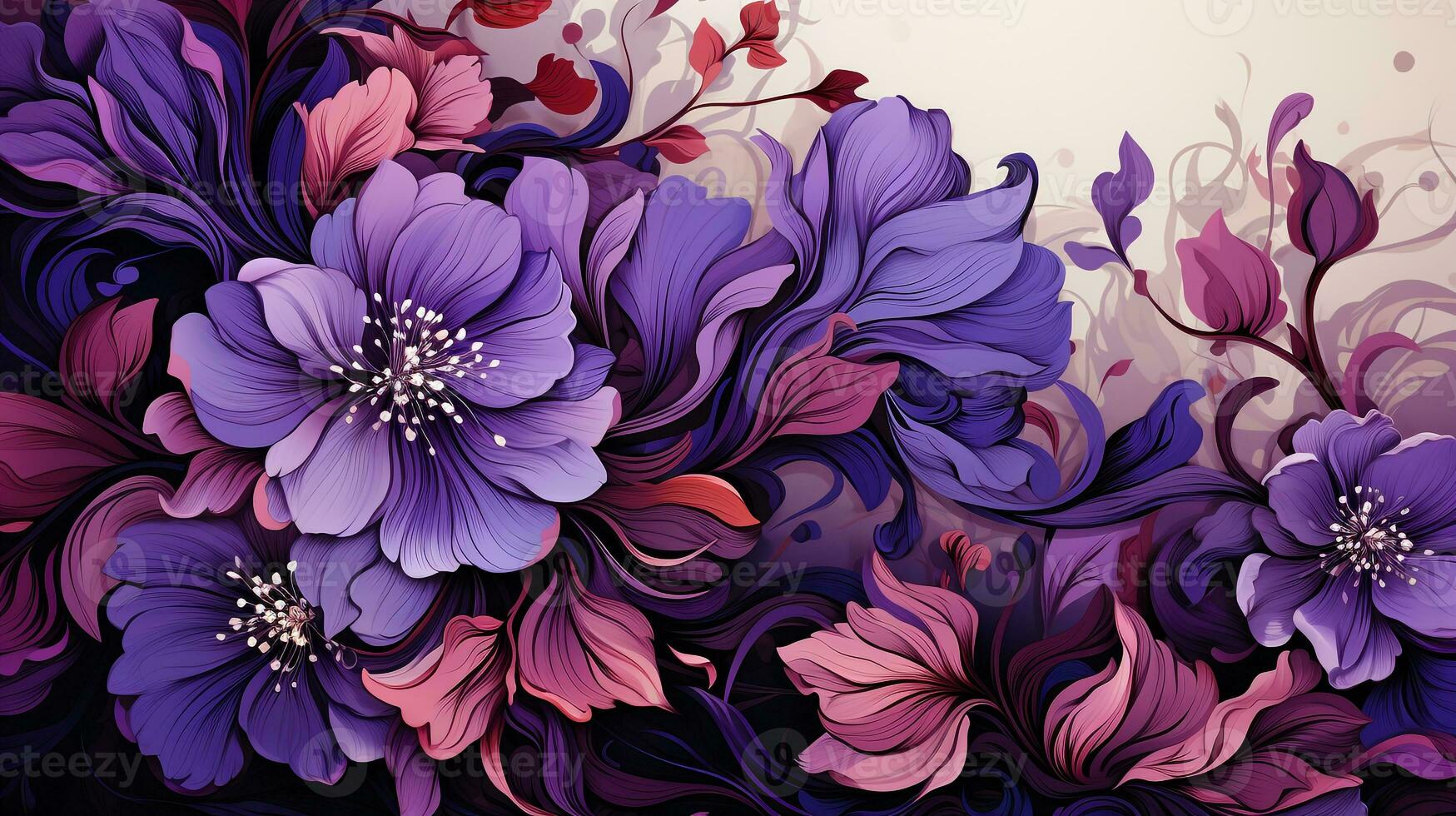 purple floral line art background photo