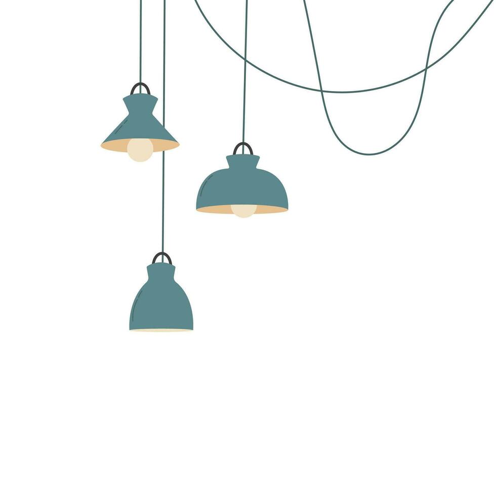 Blue-colored hanging pendant lamps in Scandinavian style. vector