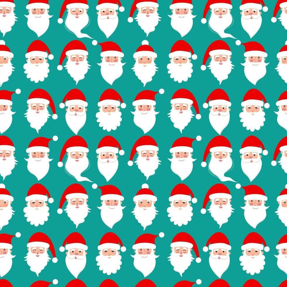 Navidad Papa Noel claus personaje caras sin costura modelo. vector plano Papa Noel claus antecedentes