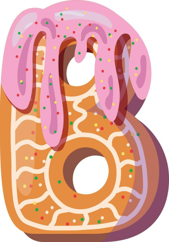 Alphabetical material in the form of gingerbread with icing with a fun atmosphere. Cheerful, multi-colored, glossy, children's alphabet. Colored letters. Vector illustration. Letter B