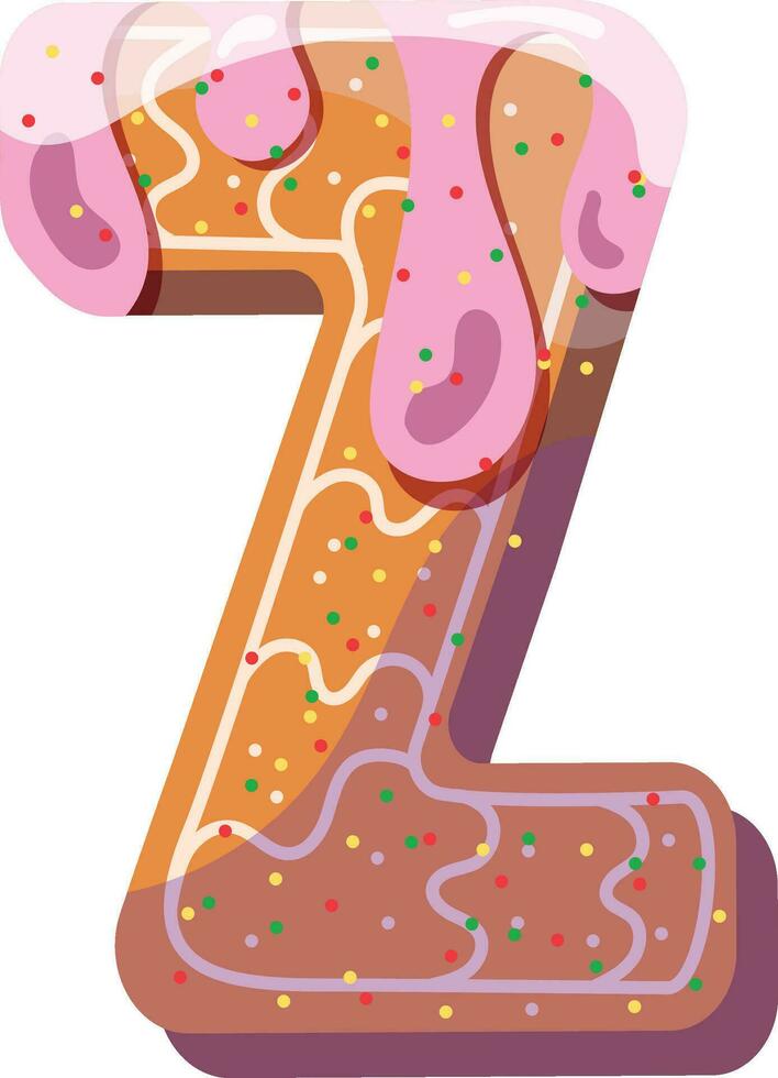 Alphabetical material in the form of gingerbread with icing with a fun atmosphere. Cheerful, multi-colored, glossy, children's alphabet. Colored letters. Vector illustration. Letter Z