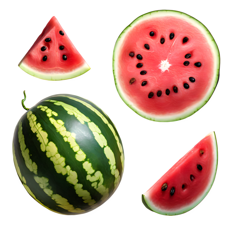 set fresh watermelon fruit and sliced on isolated transparent background png