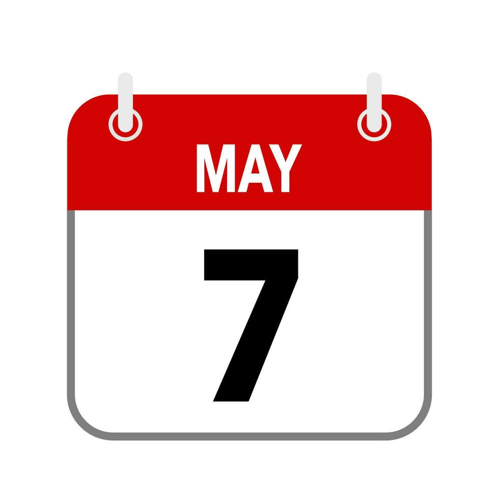 7 May, calendar date icon on white background. vector