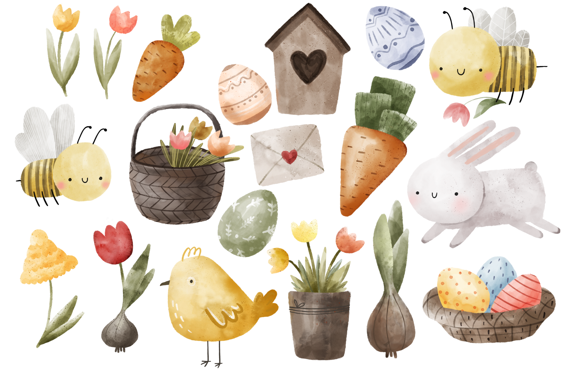 Easter collection. Spring holiday. Cute childish hand painted