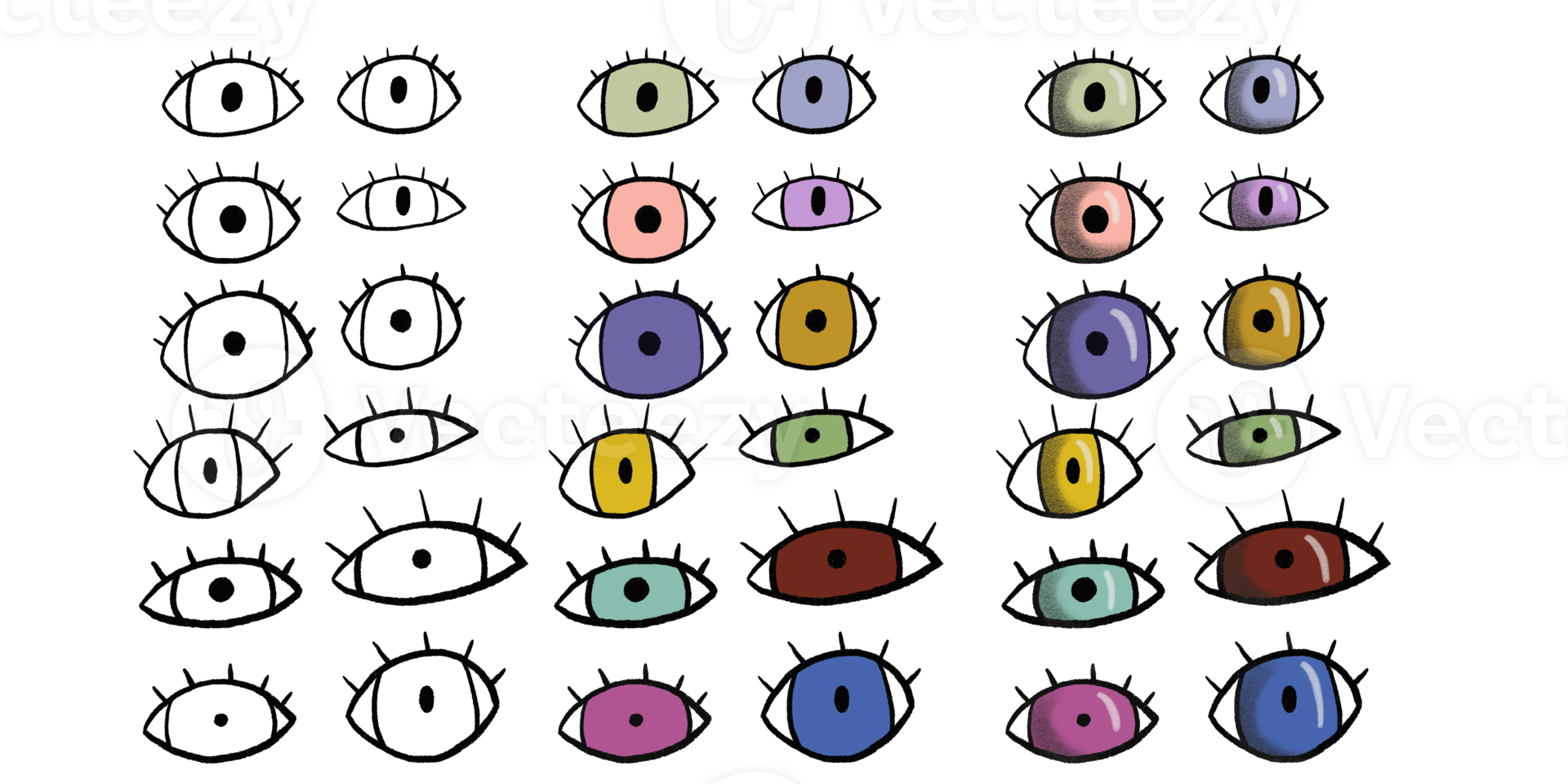 Doodle eyes collection. Set with flat eyes png