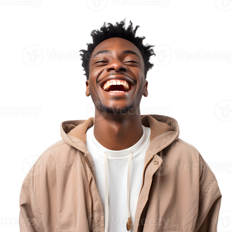 laughing African American young man with his eyes closed, creating a sense of joy AI Generated png