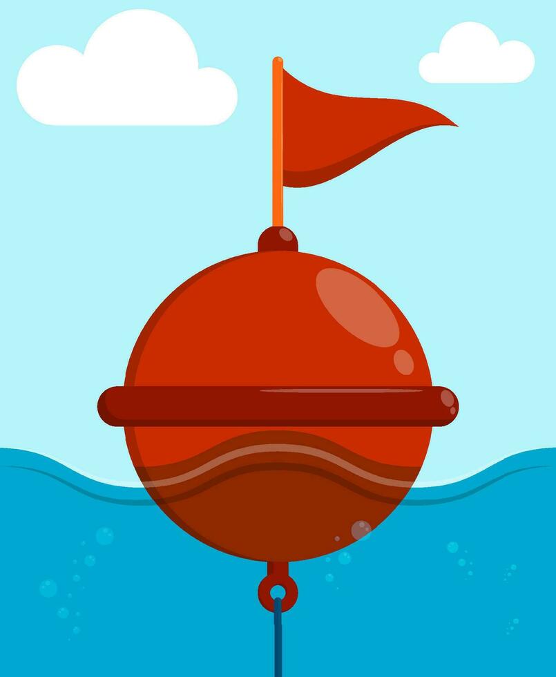 restrictive sea buoy on waves in cartoon style. Regulation and safety of shipping in ocean. Color vector