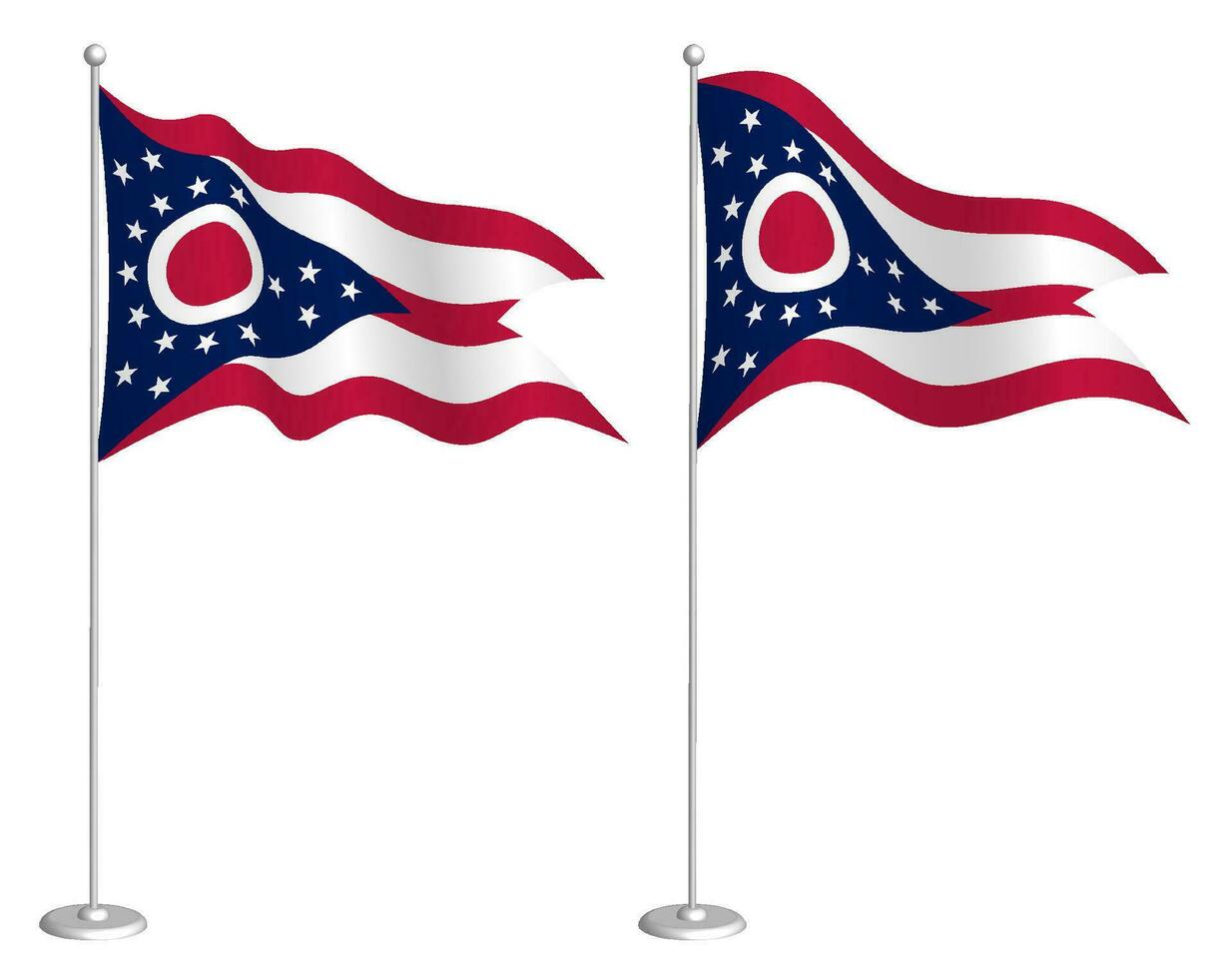 flag of american state of Ohio on flagpole waving in wind. Holiday design element. Checkpoint for map symbols. Isolated vector on white background