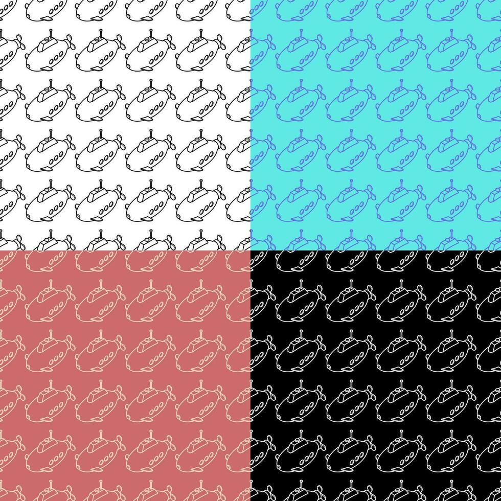 set of seamless patterns with submarine icon. Children toys and entertainment. Ornament for decoration and printing on fabric. Design element. Vector