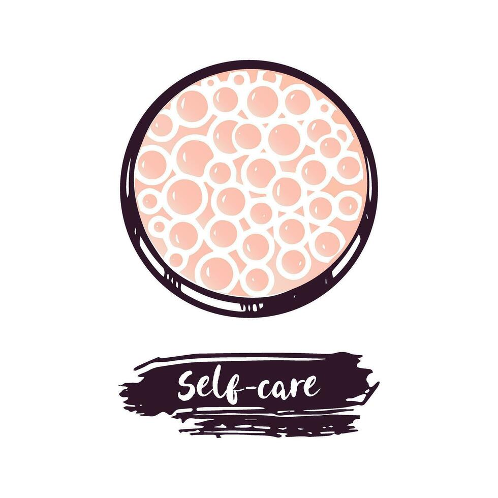 Hand-drawn blush in balls, beauty cosmetic element, self care. Illustration for beauty salon, cosmetic store, makeup design. Doodle sketch style. vector