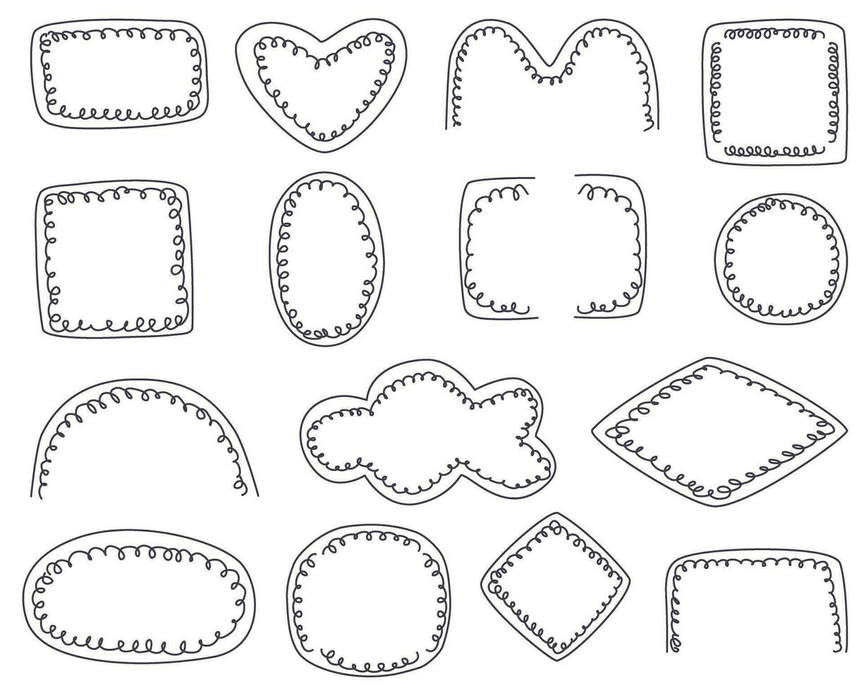 Spiral doodle frames and shapes set vector