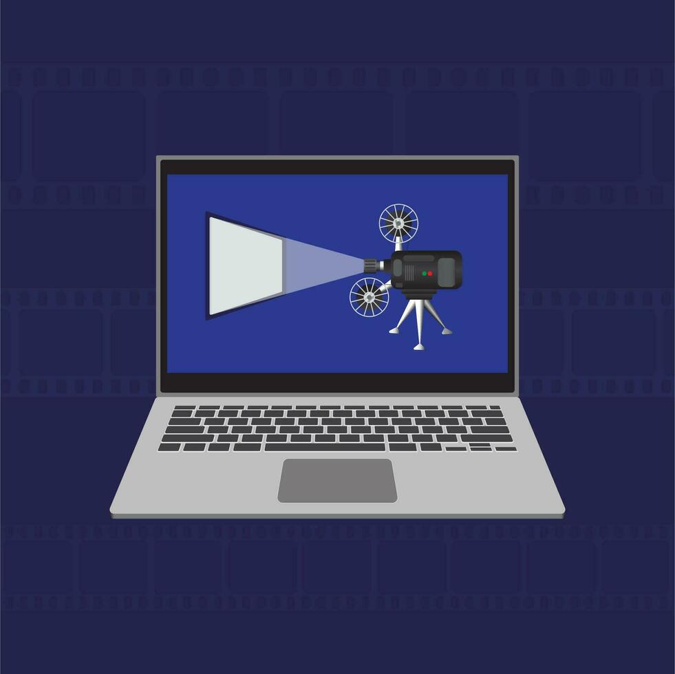 Vector movie online banner realistic laptop entertainment world theme vector illustration.