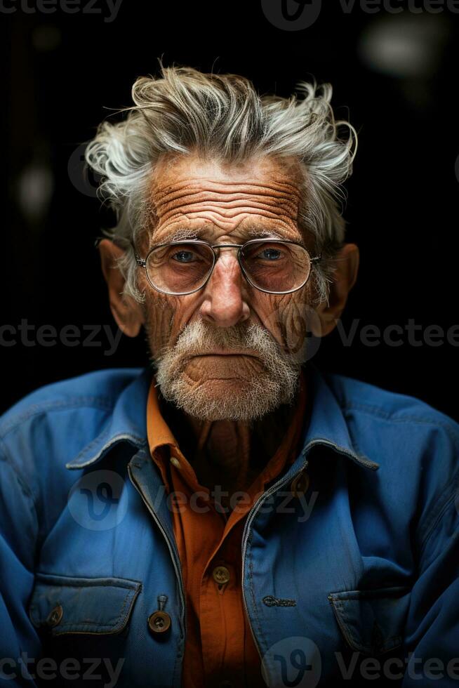 Elderly model pacing solemnly framed in intriguing monochrome rust and gilded shades photo