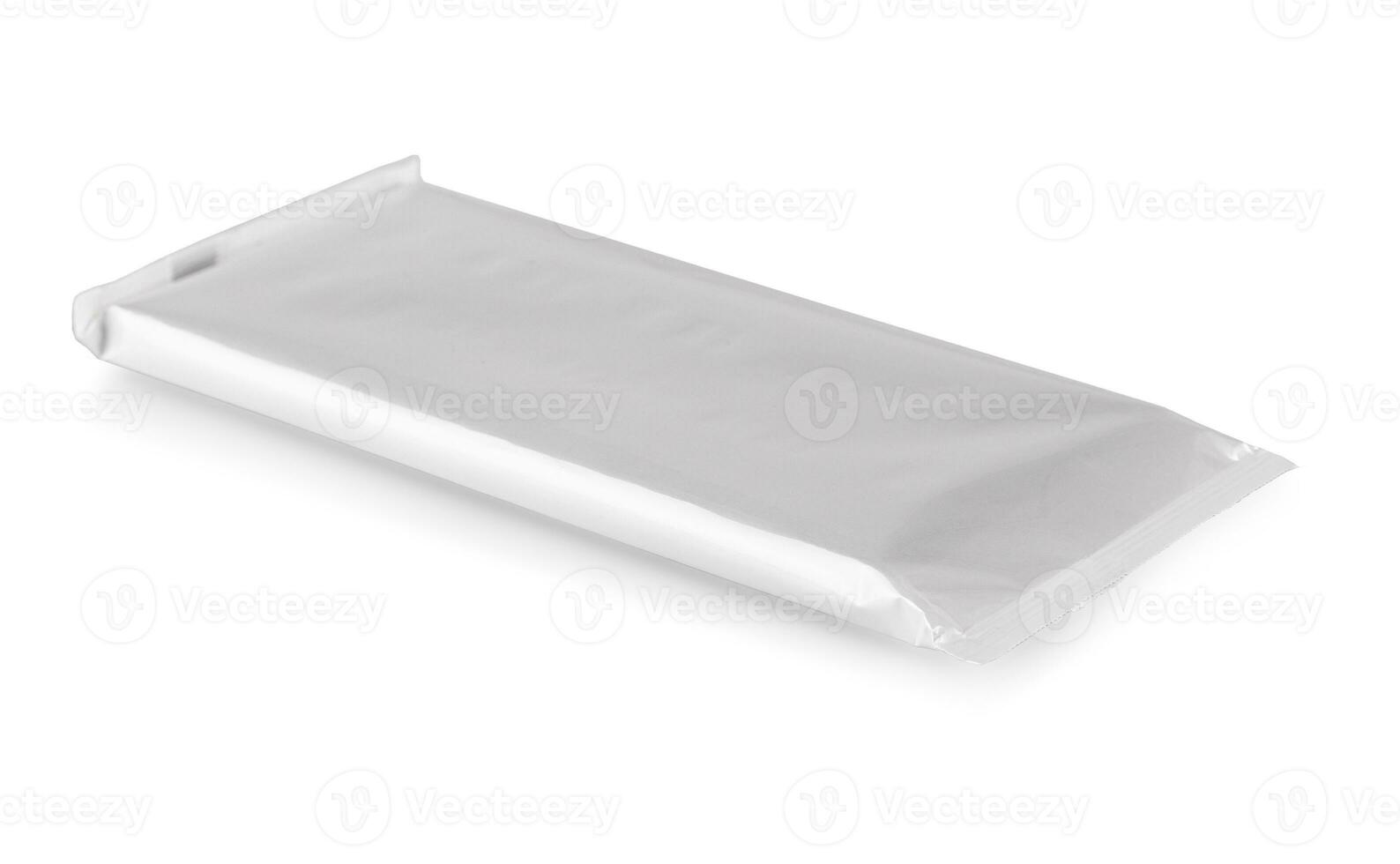 Blank paper chocolate package isolated on white photo