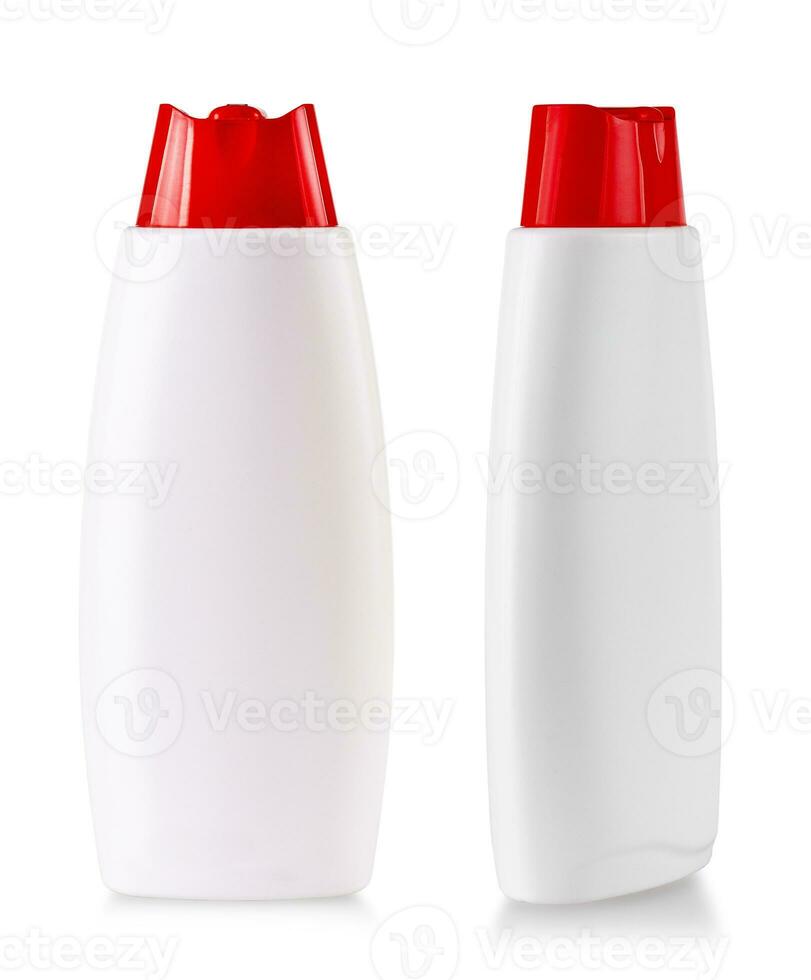 Set of close up white blank plastic bottle on isolated background photo