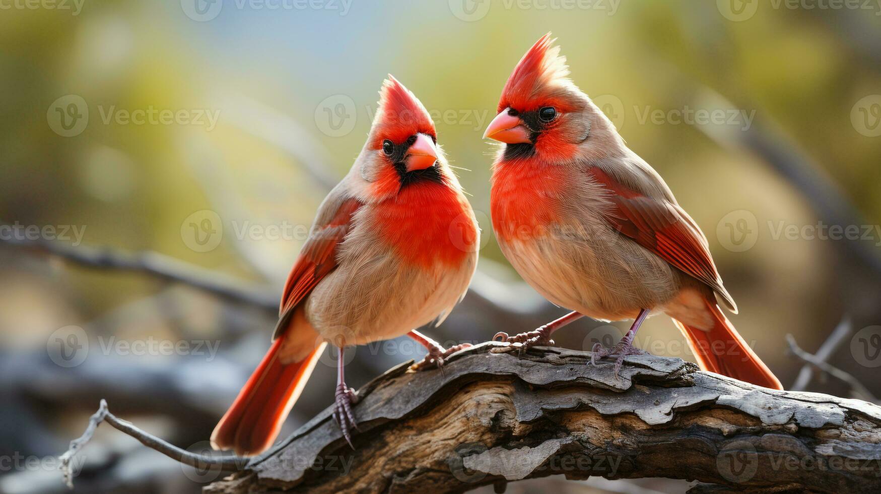 photo of heart-melting two Northern Cardinals with an emphasis on expression of love. Generative AI