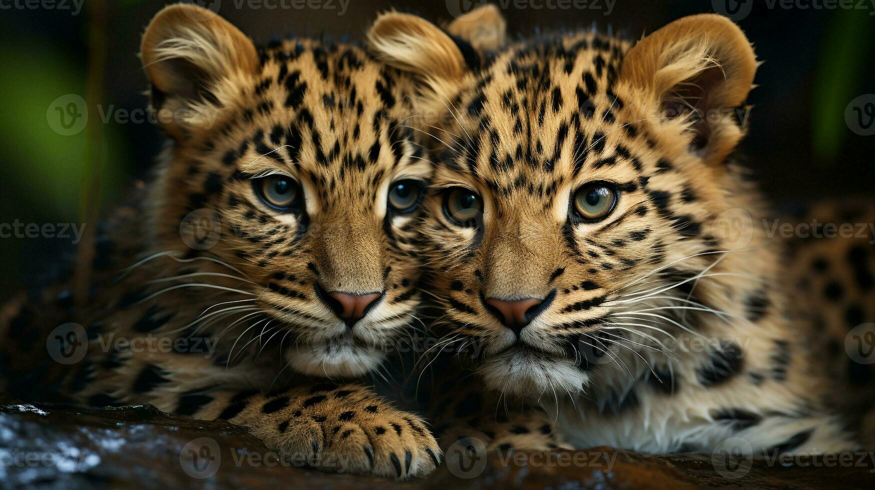 photo of heart-melting two Leopards with an emphasis on expression of love. Generative AI