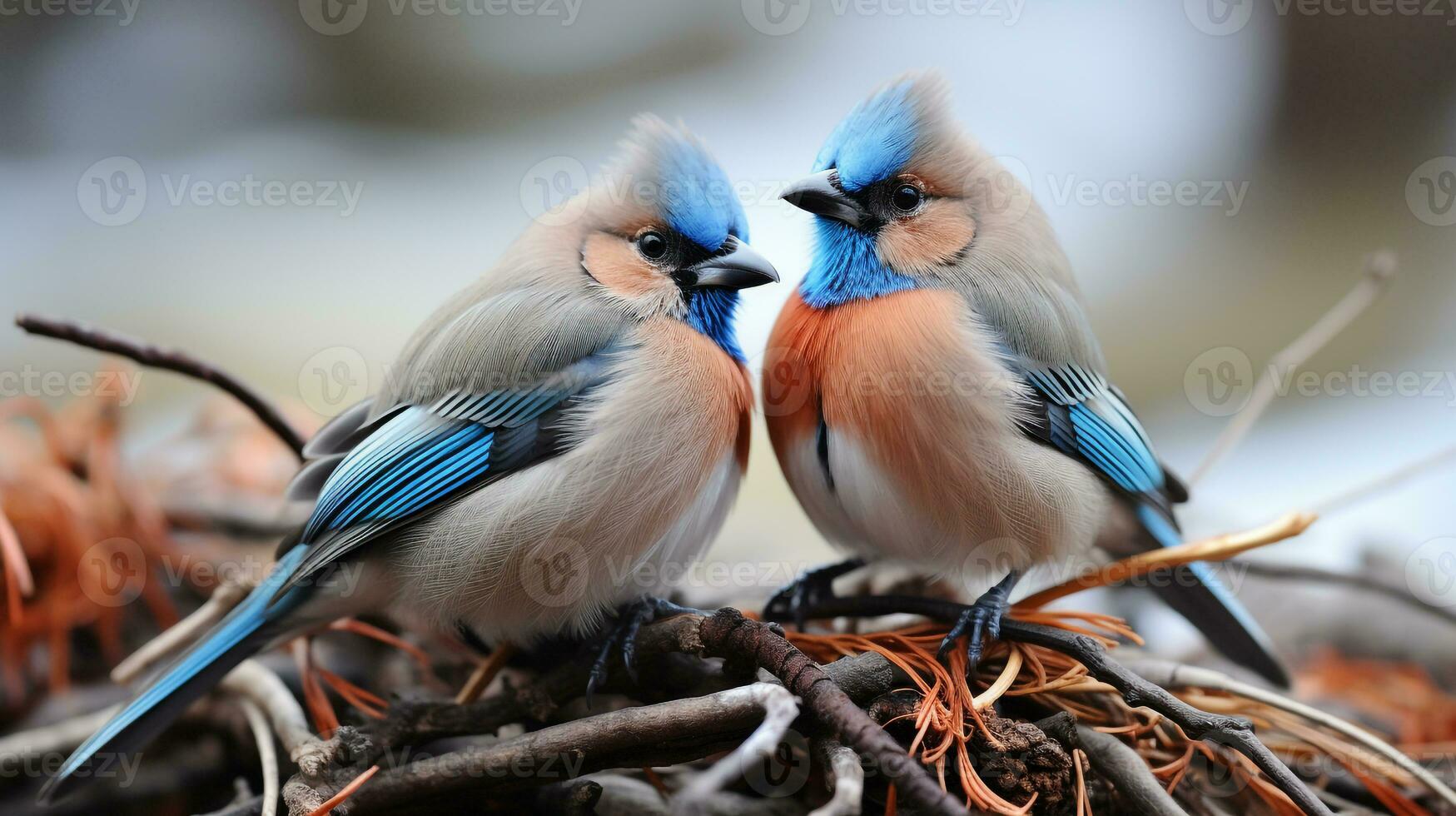 photo of heart-melting two Jays with an emphasis on expression of love. Generative AI