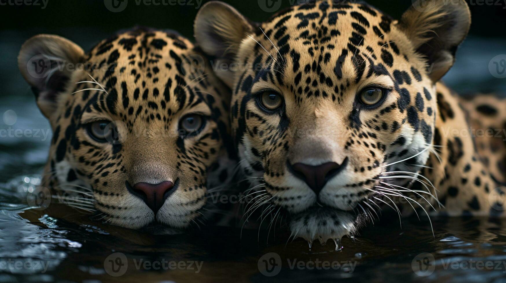 photo of heart-melting two Jaguars with an emphasis on expression of love. Generative AI