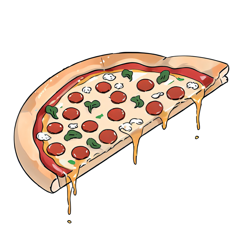 Cheesy Pepperoni Half Pizza Hand Drawn Cartoon Style Illustration AI Generated png