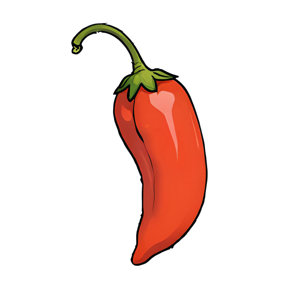 Bright Red Chili Pepper Hand Drawn Cartoon Style Illustration AI Generated png