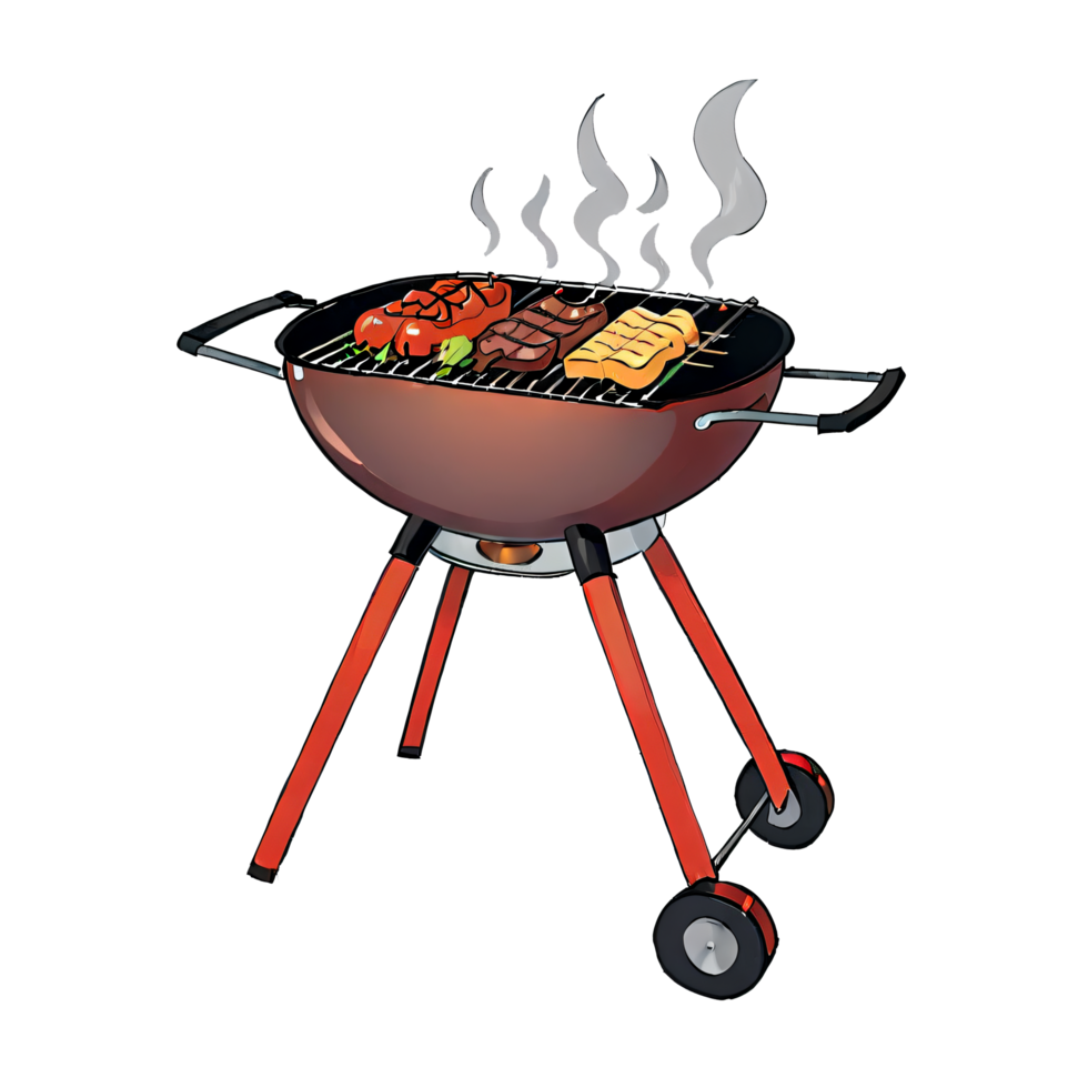 Open Barbecue Grill with Food Hand Drawn Cartoon Style Illustration AI Generated png