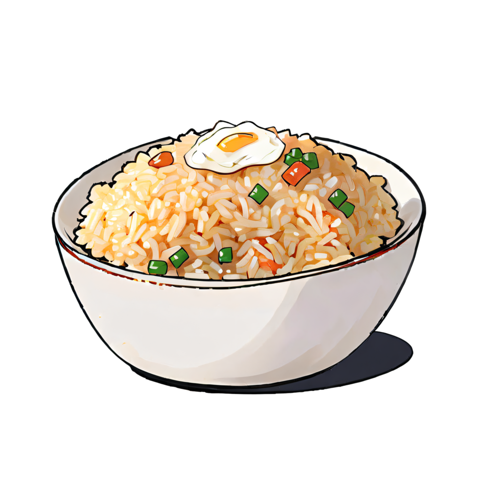 gebakken rijst- kom met ei hand- getrokken tekenfilm stijl illustratie ai gegenereerd png