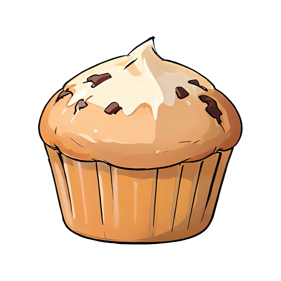 Chocolate Chip Cupcake Hand Drawn Cartoon Style Illustration AI Generated png