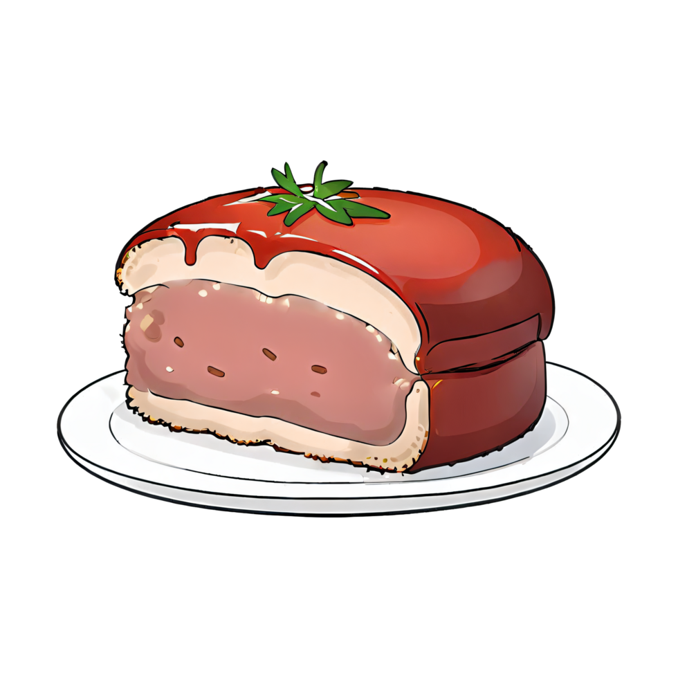 gehaktbrood met rood saus hand- getrokken tekenfilm stijl illustratie ai gegenereerd png