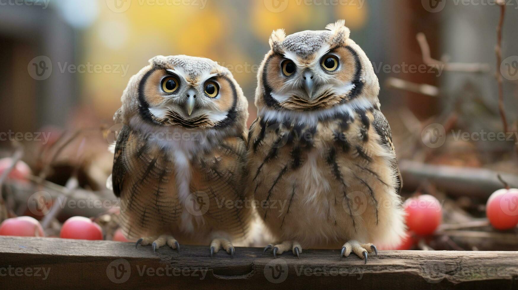 photo of heart-melting two Great Horned Owls with an emphasis on expression of love. Generative AI