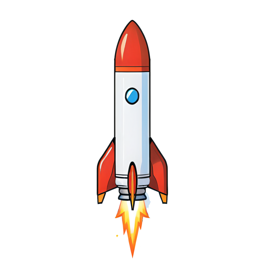 Rocket Launch with Flames Hand Drawn Cartoon Style Illustration AI Generated png