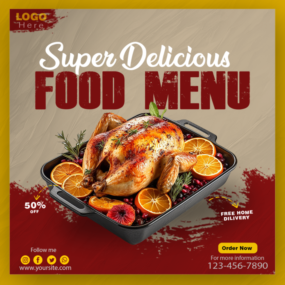 Food menu and restaurant social media banner template psd