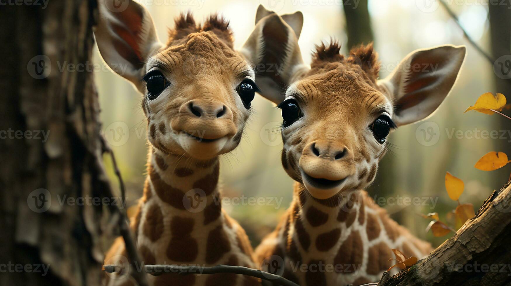 photo of heart-melting two Giraffes with an emphasis on expression of love. Generative AI