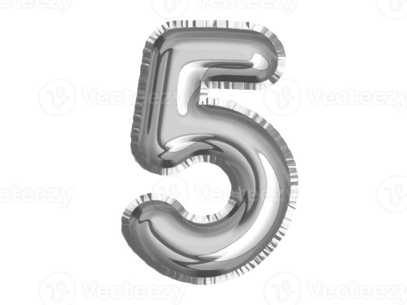 Silver number five air balloon for baby shower celebrate decoration party  on transparent background png