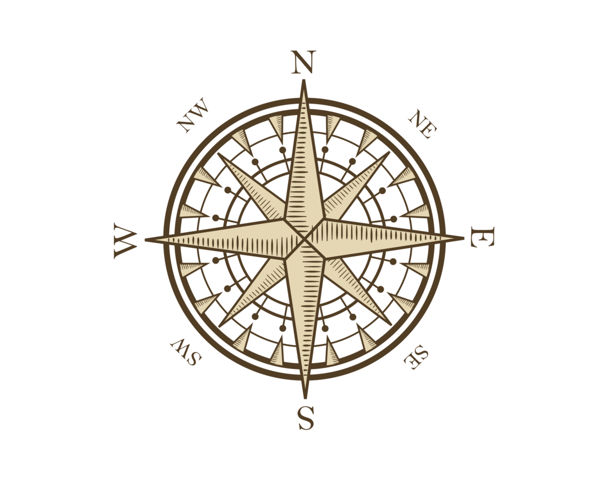 isolated brown nautical compass equipment on transparent background png