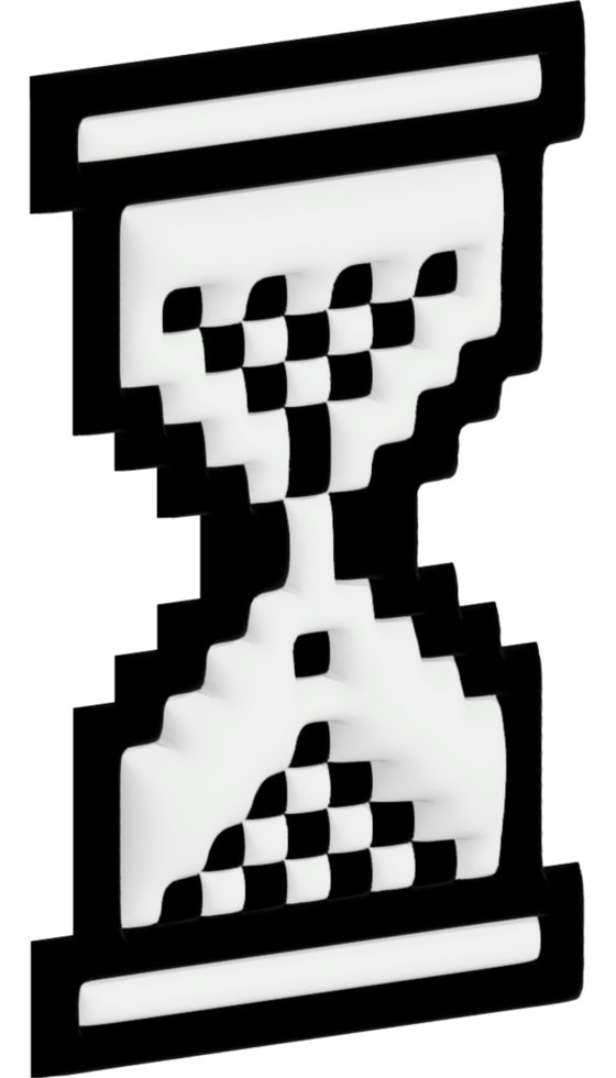 Isolated computer classic loading sandglass, hourglass 8 bits pixelised and 3D icon png