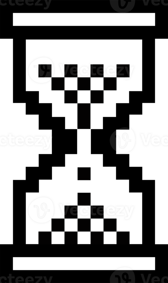 Isolated computer classic loading sandglass, hourglass 8 bits pixelised and 3D icon png