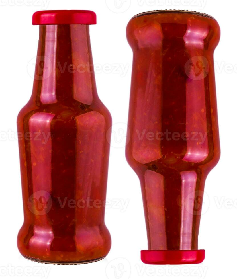 Bottle of Ketchup isolated on white background photo