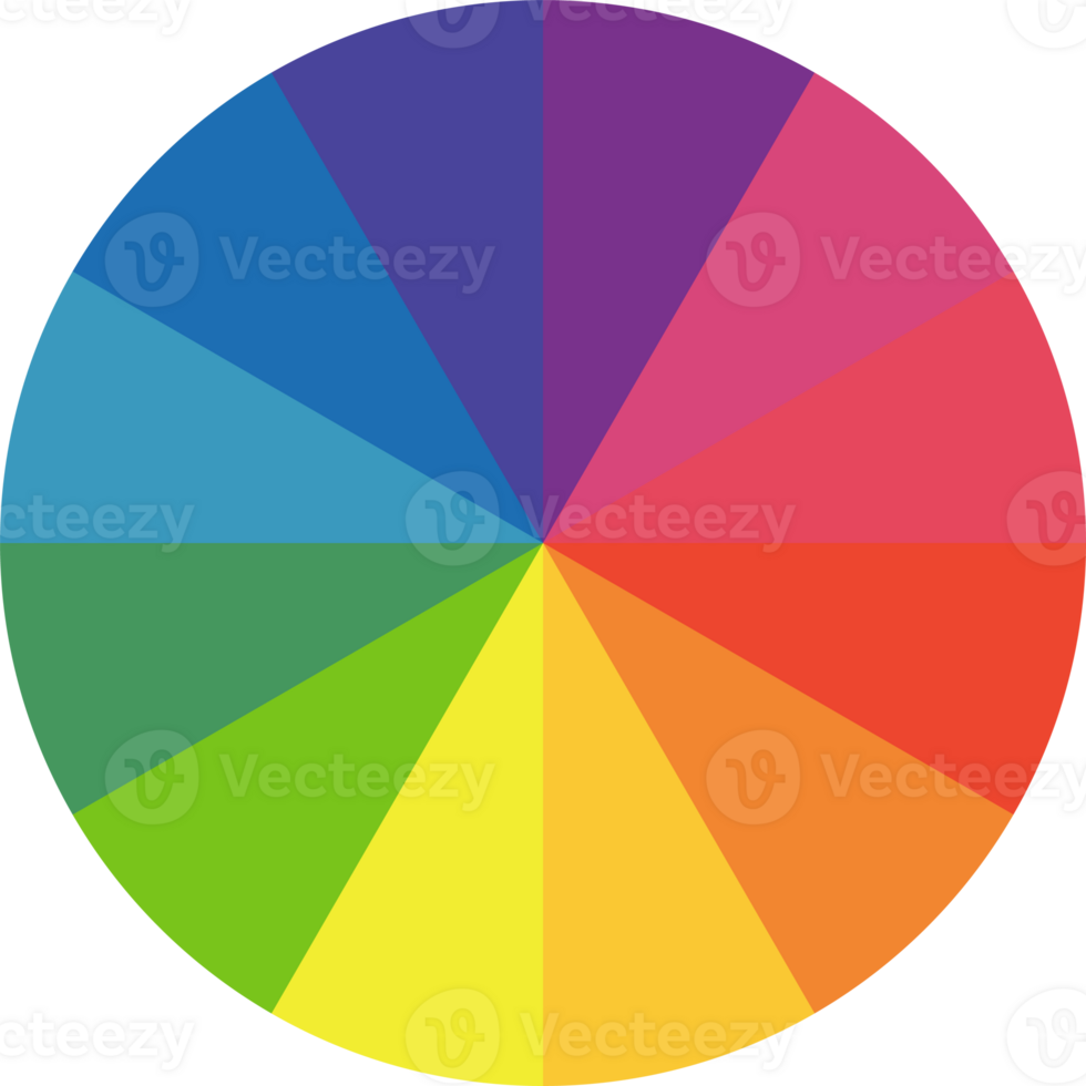 Color wheel palette. Circle template for art schools. Rainbow circle divided in twelve parts. Color picker icon. png