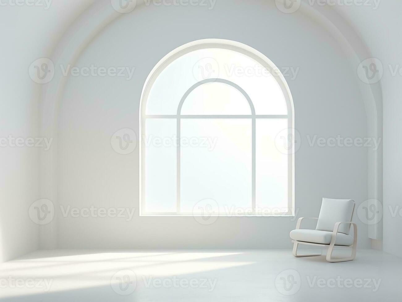 Modern white room with arching window and a chair AI Generative photo