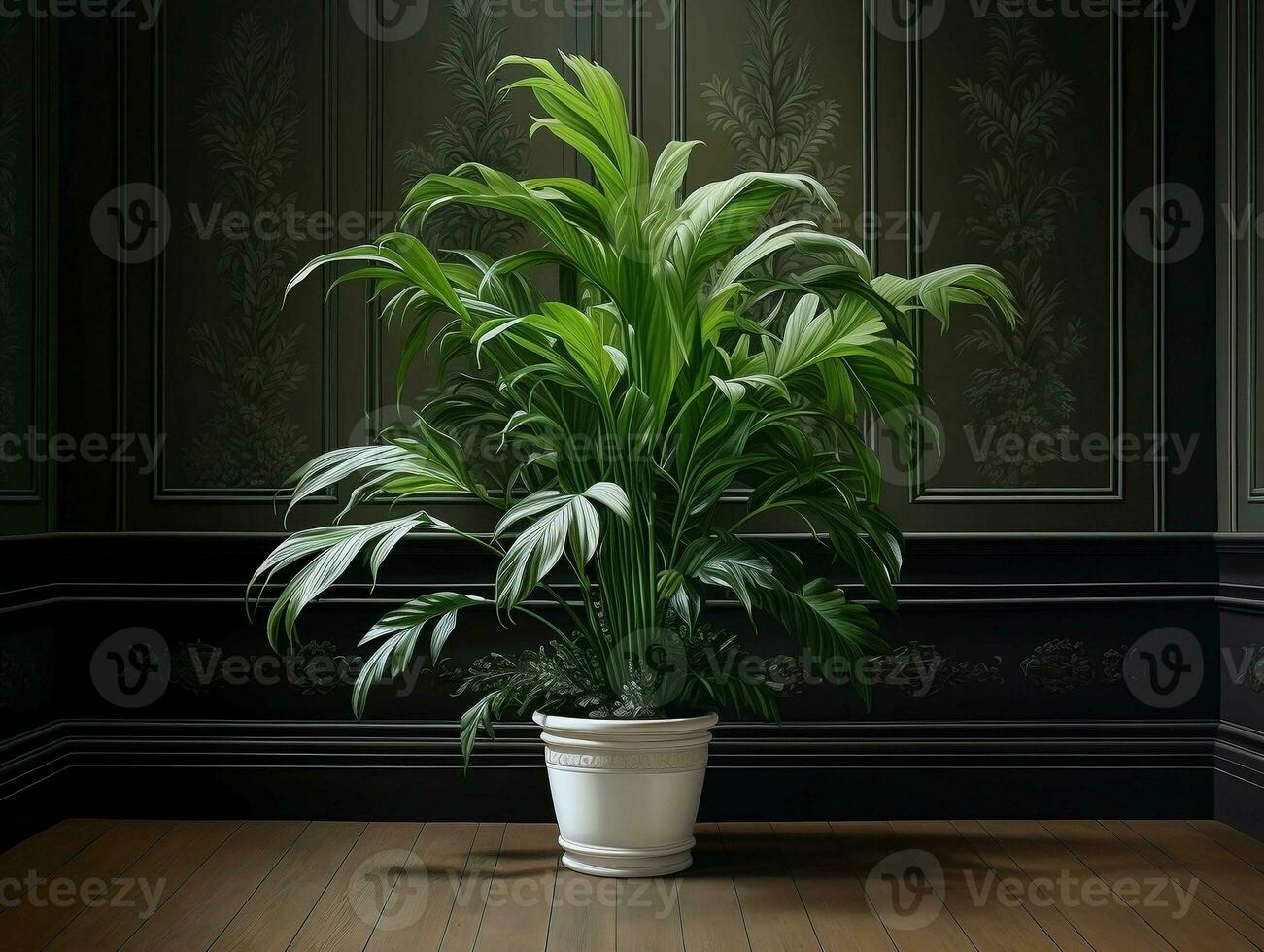 Modern empty room with a green plant in a planter AI Generative photo
