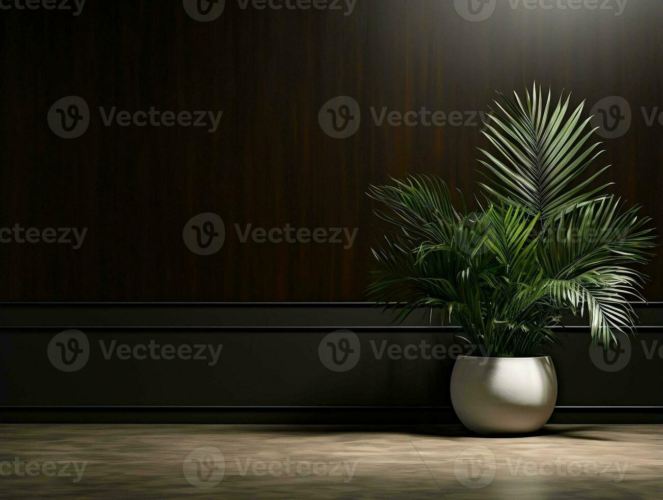 Modern empty room with a green plant in a planter AI Generative photo