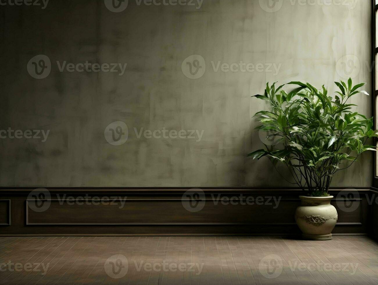 Modern empty room with a green plant in a planter AI Generative photo