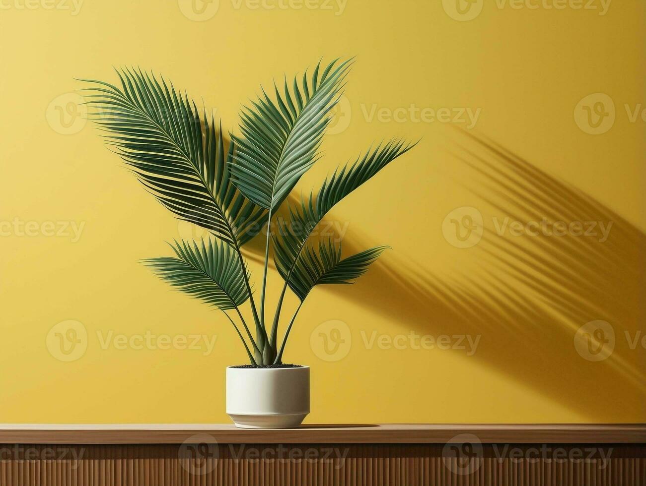 Modern empty room with a green plant in a planter AI Generative photo