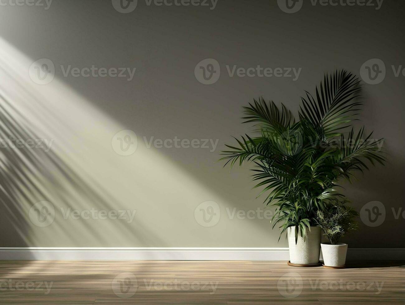 Modern empty room with a green plant in a planter AI Generative photo