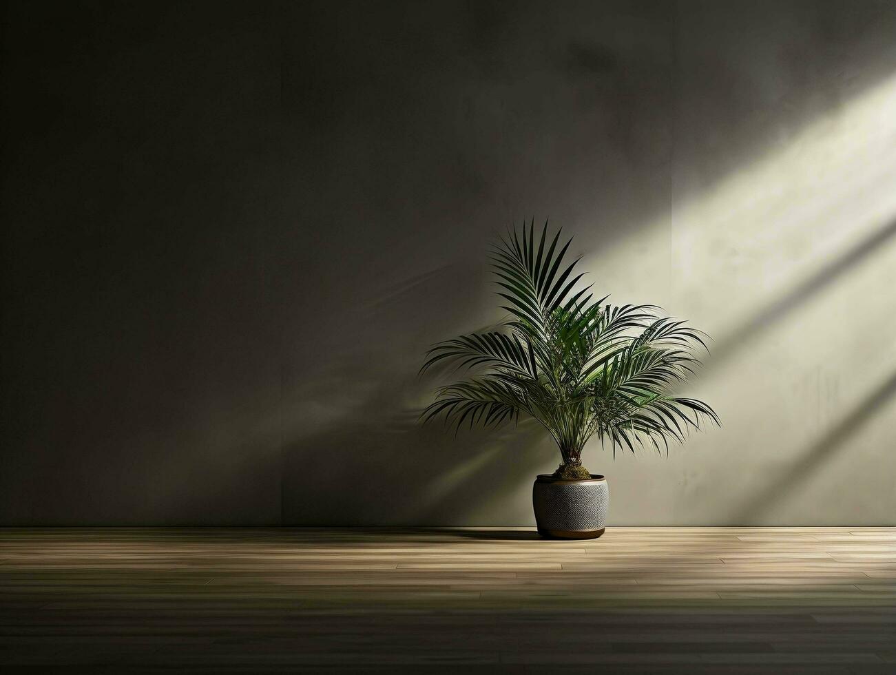 Modern empty room with a green plant in a planter AI Generative photo