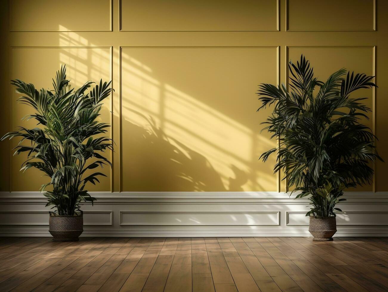 Modern empty room with a green plant in a planter AI Generative photo