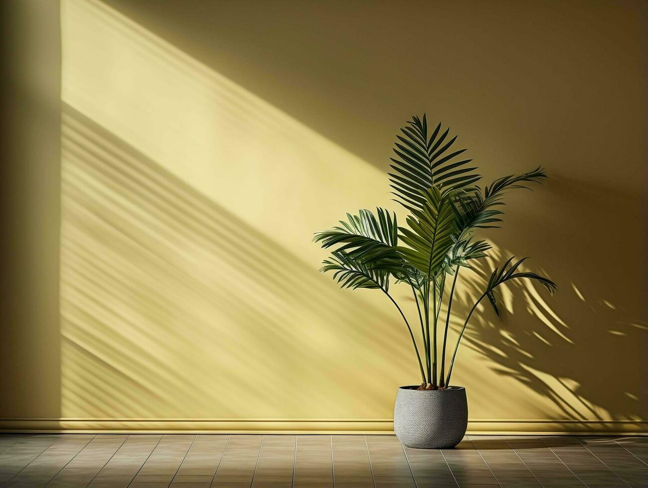 Modern empty room with a green plant in a planter AI Generative photo