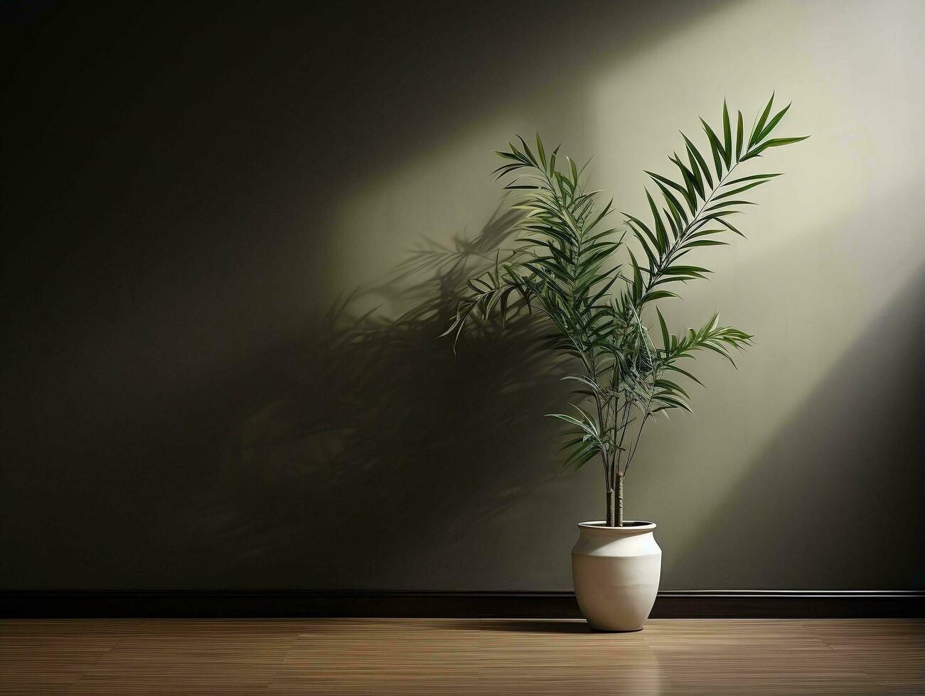 Modern empty room with a green plant in a planter AI Generative photo