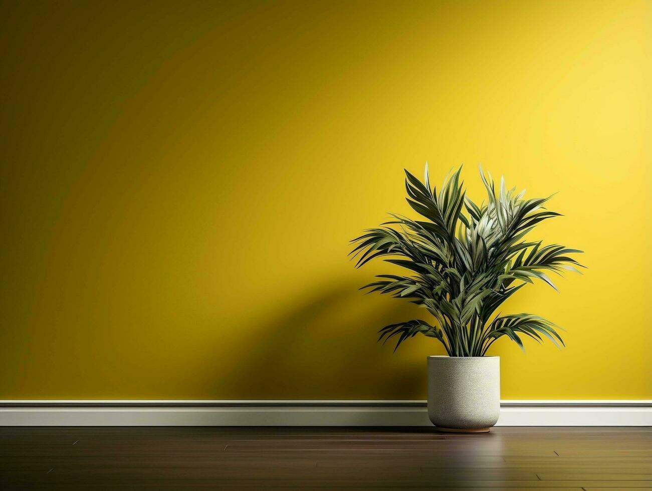 Modern empty room with a green plant in a planter AI Generative photo